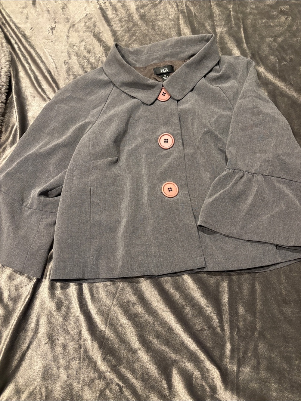 A|G Cropped Gray Jacket with Pink Buttons